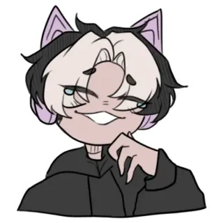 ⚪️ kocie uszy, anime, kot, kreskówka, zadowolony, rysunek, uśmieszek telegram sticker
