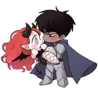 ❤️ Fantasia, Demônio, Cavaleiro, Chibi, Fofo, Desenho animado, Amor, Casal whatsapp sticker