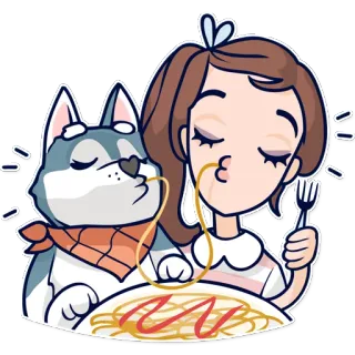 🍝 Dibujo animado, Perro, Niña, Comida, Espagueti, Lindo, Mascota telegram sticker