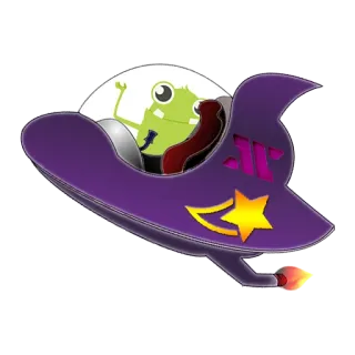 🚀 Alien, OVNI, Vaisseau spatial, Dessin animé, Étoile, Vert, Violet whatsapp sticker