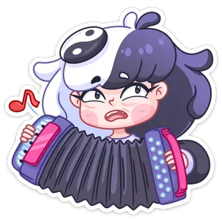🎶 adesivo, ragazza, fisarmonica, musica, cartone animato, carino, yin yang, bianco e nero telegram sticker
