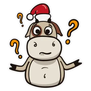 🤨 質問, 牛, クリスマス, サンタ帽子, 混乱, 動物, ステッカー telegram sticker
