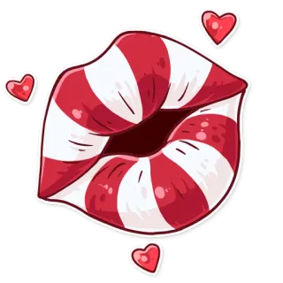 👄 lippen, kuss, herzen, liebe, cartoon, sticker, rot, weiß whatsapp sticker