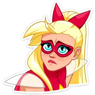 😩 super-herói, desenho animado, adesivo, cabelo loiro, feminino, mascarada telegram sticker