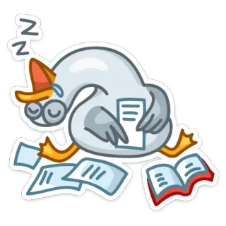 😴 sonolento, ganso, cansado, dormindo, desenho animado, animal whatsapp sticker