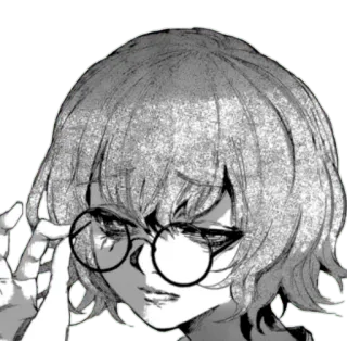 🤨 อนิเมะ, มังงะ, แว่นตา, ผู้หญิง, ขาวดำ telegram sticker