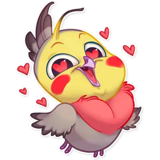 😍 Papagei, Vogel, süß, Liebe, Herzen, Cartoon telegram sticker
