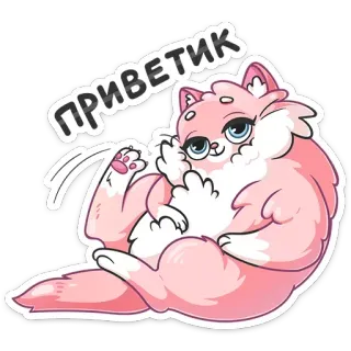 🤗 ПРИВЕТИК 猫, 可爱, 粉色, 问候, 卡哇伊, 卡通 telegram sticker