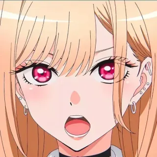 ❤️ Marin Kitagawa My Dress-Up Darling Anime, Portrait, Gros plan, Expression faciale, Marin Kitagawa, Cheveux blonds, Boucles d'oreilles, My Dress-Up Darling whatsapp sticker