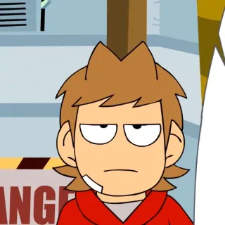 😑 Tord Eddsworld การ์ตูน, ตัวละคร, แอนิเมชั่น, เสื้อฮู้ดสีแดง, ยิ้มเยาะ whatsapp sticker