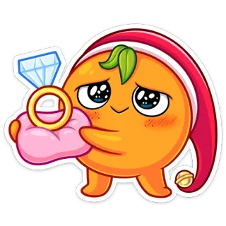 💍 orange, dessin animé, bague, diamant, fiançailles, mariage, mignon, kawaii telegram sticker