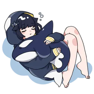 🖤 chica anime, durmiendo, orca, lindo, dibujos animados, kawaii telegram sticker