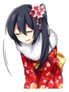 😔 cô gái anime, kimono, Nhật Bản, kawaii, dễ thương, hoa, trang phục truyền thống telegram sticker