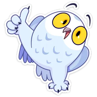 👍 búho, animal, pájaro, pulgar arriba, mono, dibujos animados whatsapp sticker