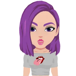 😯 hoạt hình, tóc tím, lưỡi, khuôn mặt, sticker, avatar telegram sticker