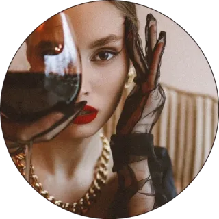 🌰 femme, vin, verre, portrait, bijoux, mode, rouge à lèvres rouge telegram sticker
