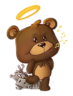 😇 orsacchiotto, cartone animato, angelo, aureola, musica, note, strumenti, meccanico whatsapp sticker