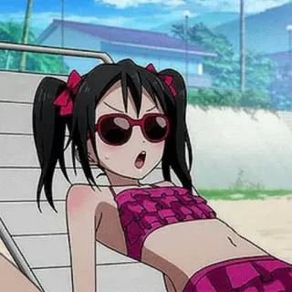 🎈 Nico Yazawa Anime, Mädchen, Strand, Badeanzug, Sonnenbrille, Süß telegram sticker
