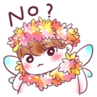 🙁 NO? adesivo, fofo, anjo, não, pergunta, coroa de flores, fada, asas telegram sticker
