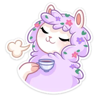 😊 lama, carino, tè, fiori, kawaii, animale, adesivo whatsapp sticker