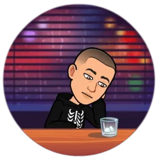 🌟 bitmoji, kartun, sedih, minum, bar, kerangka, kesepian telegram sticker