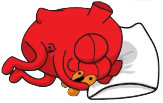 😴 merah, gurita, tidur, bantal, lucu, kartun, binatang whatsapp sticker
