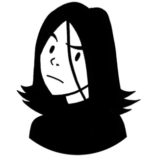😕 illustrazione, cartone animato, ritratto, donna, bianco e nero, semplice, grafica telegram sticker
