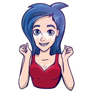 ☺ 女性, 青髪, 漫画, 女の子, 笑顔, 幸せ telegram sticker