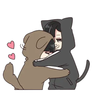 😇 lindo, perro, gato, abrazo, amor, dibujo animado, amigos, saludable telegram sticker
