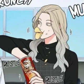🥢 MUNCH snack, chips, cartoon, eating telegram sticker