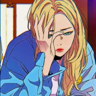 ❤️ anime girl, sad, wind breaker, cartoon, blonde hair, female whatsapp sticker