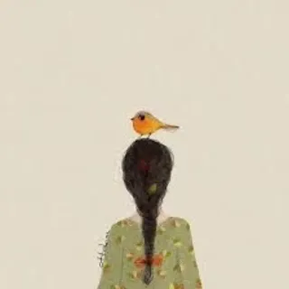 😕 девочка, птица, коса, малиновка, иллюстрация, природа, искусство telegram sticker