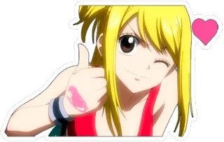 👍 Lucy Heartfilia Fairy Tail Аниме, Мультфильм, Девушка, Палец вверх, Подмигивание, Fairy Tail, Люси Хартфилия, Сердце telegram sticker
