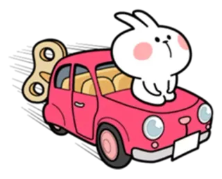 🚗 conejo, coche, mono, juguete de cuerda, rosa, dibujos animados, animal telegram sticker
