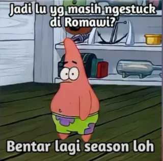 🙊 Patrick Star Spongebob Squarepants Jadi lu yg masih ngestuck di Romawi?
Bentar lagi season loh การ์ตูน, สพันจ์บ็อบ, แพทริก, เพื่อน, ทะเล, ตลก telegram sticker