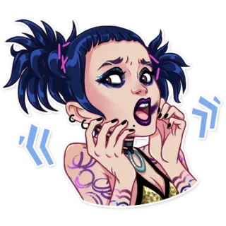 😨 wanita, gadis, kartun, wajah, ekspresi, punk, terkejut telegram sticker