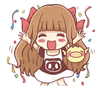 😃 Cartoon, Mädchen, Feier, Konfetti, Süß, Fröhlich telegram sticker