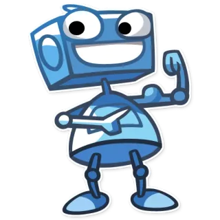 💪 Robot, Hoạt hình, Dễ thương, Nhân vật, Xanh dương, Thân thiện, Linh vật telegram sticker