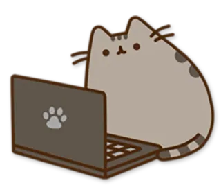 💻 Pusheen Katze, Laptop, Pusheen, Tier, Computer, Cartoon telegram sticker