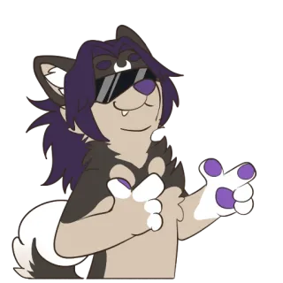 😎 Furry, Perro, Gafas, Pistola de dedos, Genial, Animal, Dibujo animado, Personaje telegram sticker