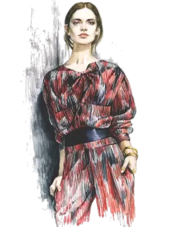 😕 femme, mode, portrait, aquarelle, illustration, vêtements, art telegram sticker
