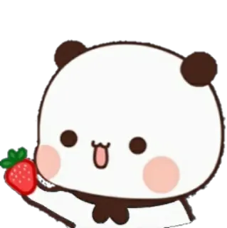 💘 Panda, Słodkie, Truskawka, Kreskówka, Zwierzę, Naklejka, Kawaii telegram sticker