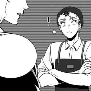 ✉️ manhwa, character, black and white, apron, shocked, beret telegram sticker