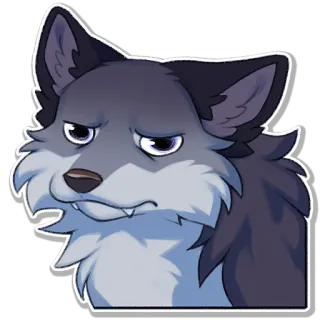 🙁 หมาป่า, การ์ตูน, สัตว์, ยิ้มเยาะ, ขนฟู, สีหน้า telegram sticker