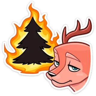 🔥 rusa, pohon, api, sedih, terbakar, kartun, hewan telegram sticker