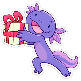 🎁 Axolotl, süß, Geschenk, Präsent, lila, Tier, Cartoon telegram sticker