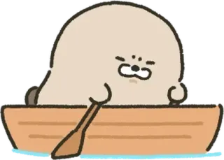 ⛵ foca, barca, cartone animato, carino, animale, canottaggio, kawaii telegram sticker