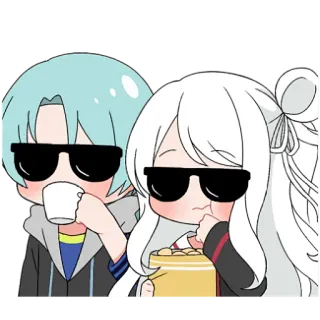 😎 Anime, Personnages, Lunettes de soleil, Snack, Cool, Boisson, Dessin animé telegram sticker