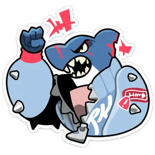 ⭐ rekin, wojsko, agresywny, kreskówka, wojownik, wojna, zły telegram sticker