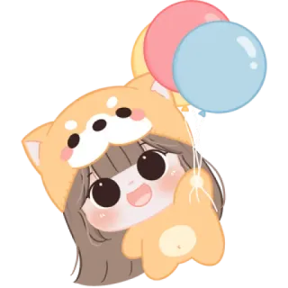 😼 menina, anime, kawaii, fofo, balões, cachorro, adesivo, desenho animado telegram sticker